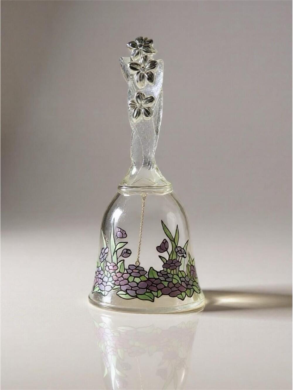 Delightful Hand-Painted Glass Bell with Floral Handle Avon